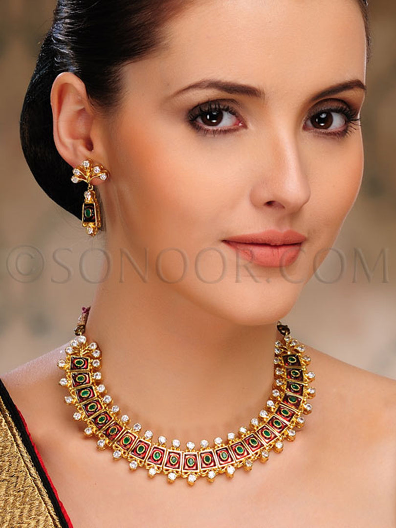 Fareha Rajasthani Meena Kari CZ Stone Necklace Set