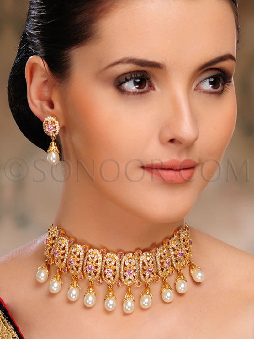 Chanchan CZ Pearl Drop Choker Set