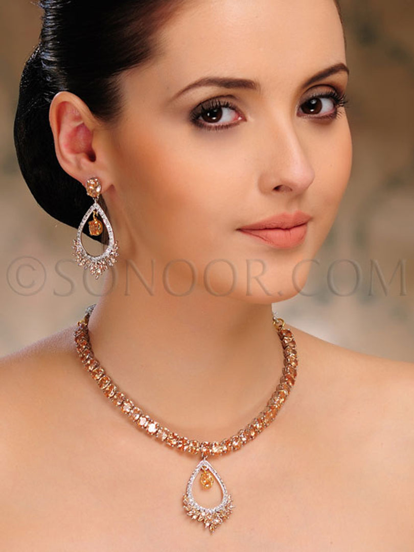 Asmita Victorian Colored CZ Stone Necklace Set