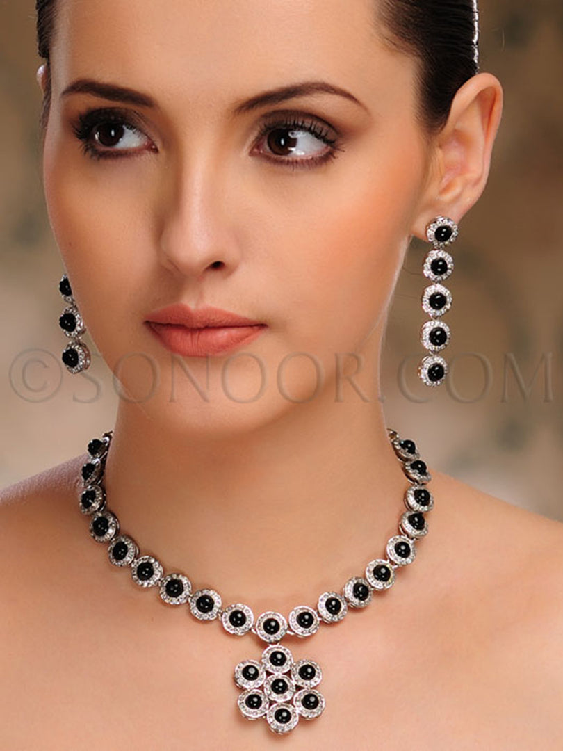 Rachita Victorian CZ Black Stone Necklace Set
