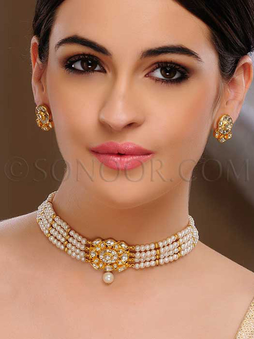 Lema Pachi Kundan Pearl String Choker Set