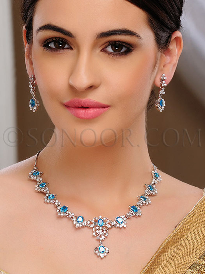 Kina American Diamond Blue CZ Stone Necklace
