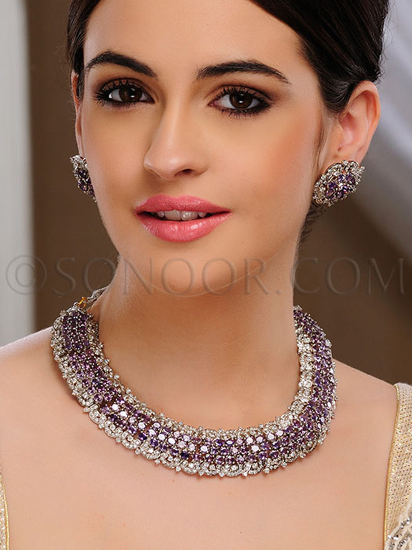 Mekha Silver Finish CZ Necklace Set