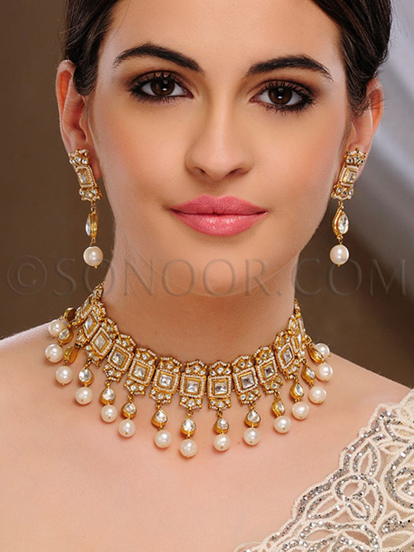 Mehek Handcrafted CZ Pearl Drop Necklace Set