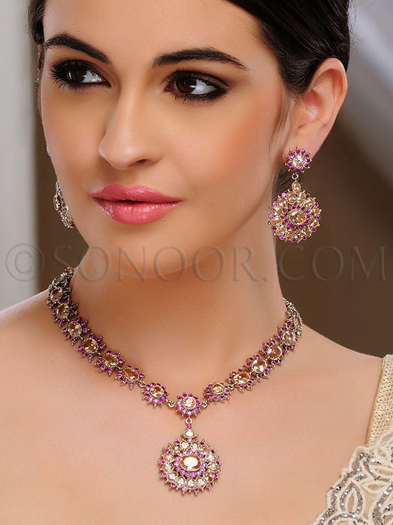 Vishi Victorian Pink CZ Necklace Set