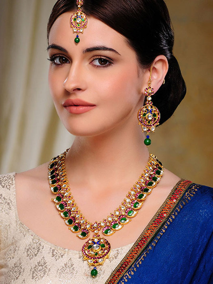 Naysa Antique Multi-Color Kundan Necklace Set