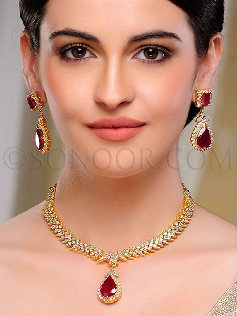 Jarul Gold Finish CZ Stone Necklace Set