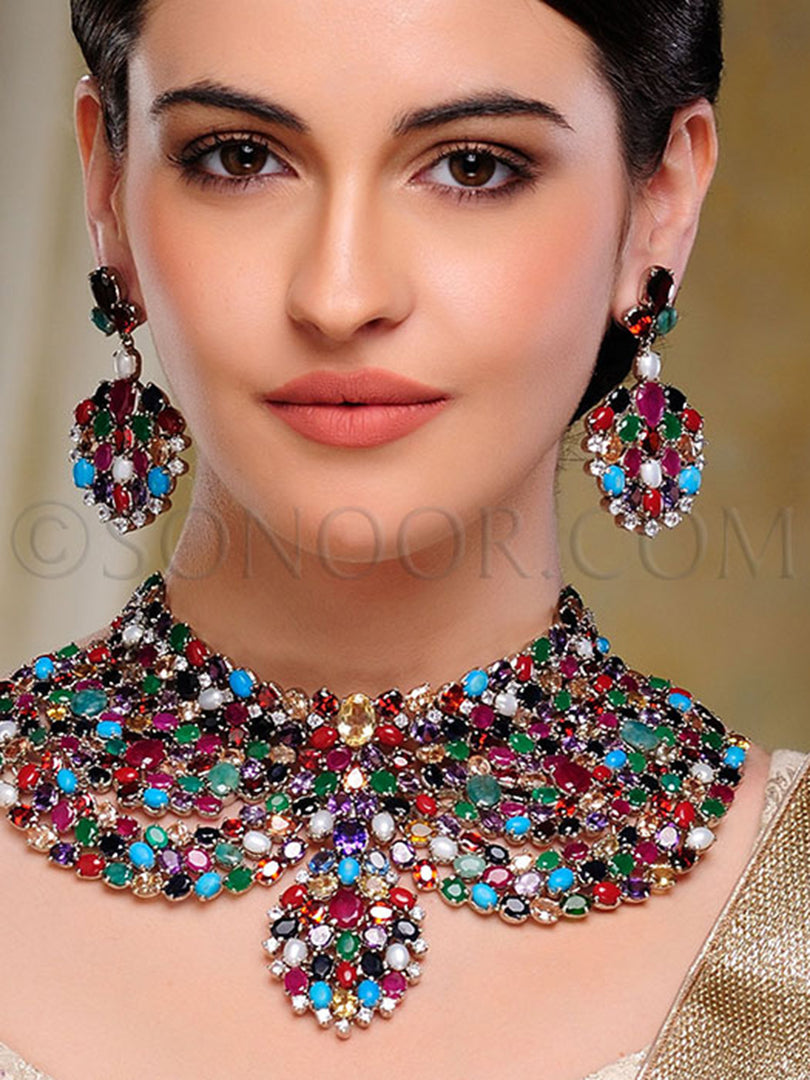 Alma Victorian Multi-Stone Big Necklace Set