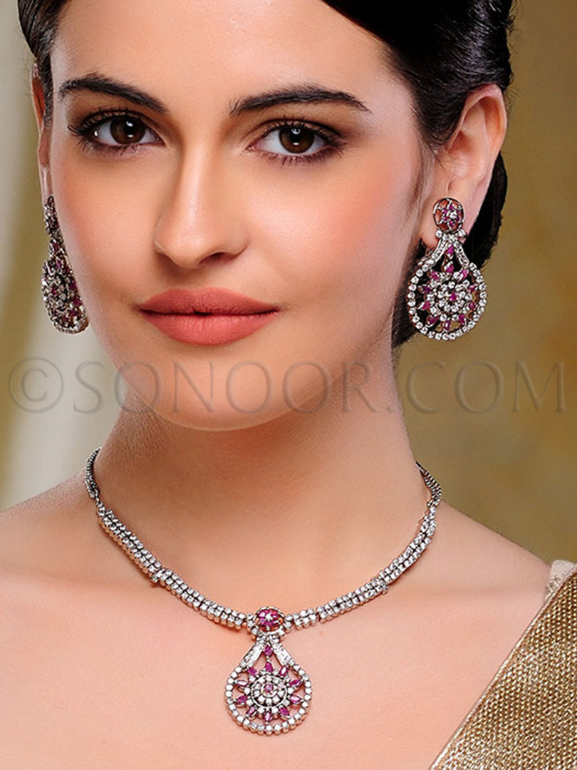 Neisha Ruby & CZ Necklace Set
