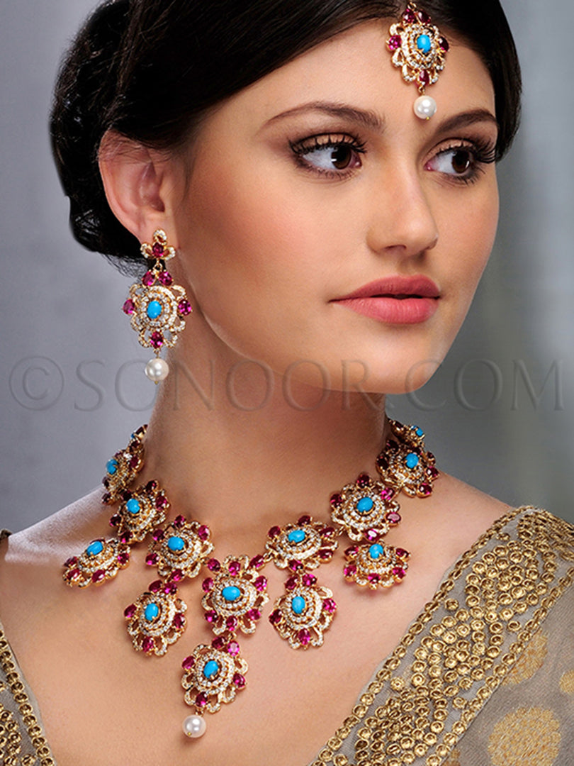 Hiya Gold Finish Multi-Color Stone Necklace