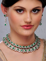 Load image into Gallery viewer, Palky CZ & Green Jade Necklace Set With Earrings