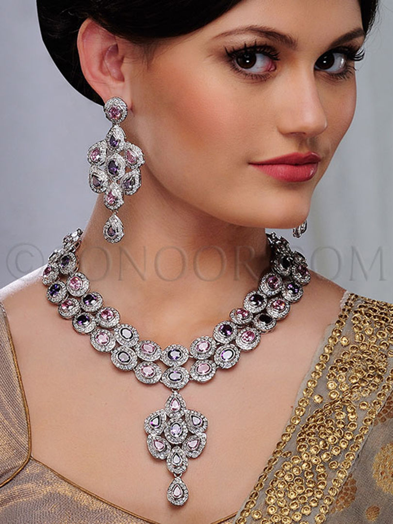 Yuvni Rhodium Finsh CZ Necklace Set