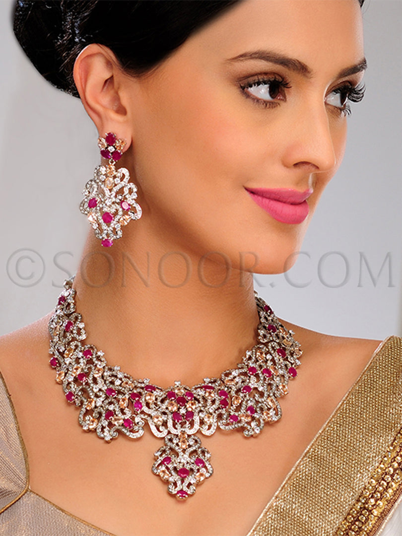 Ushya CZ Red Jade Necklace Set