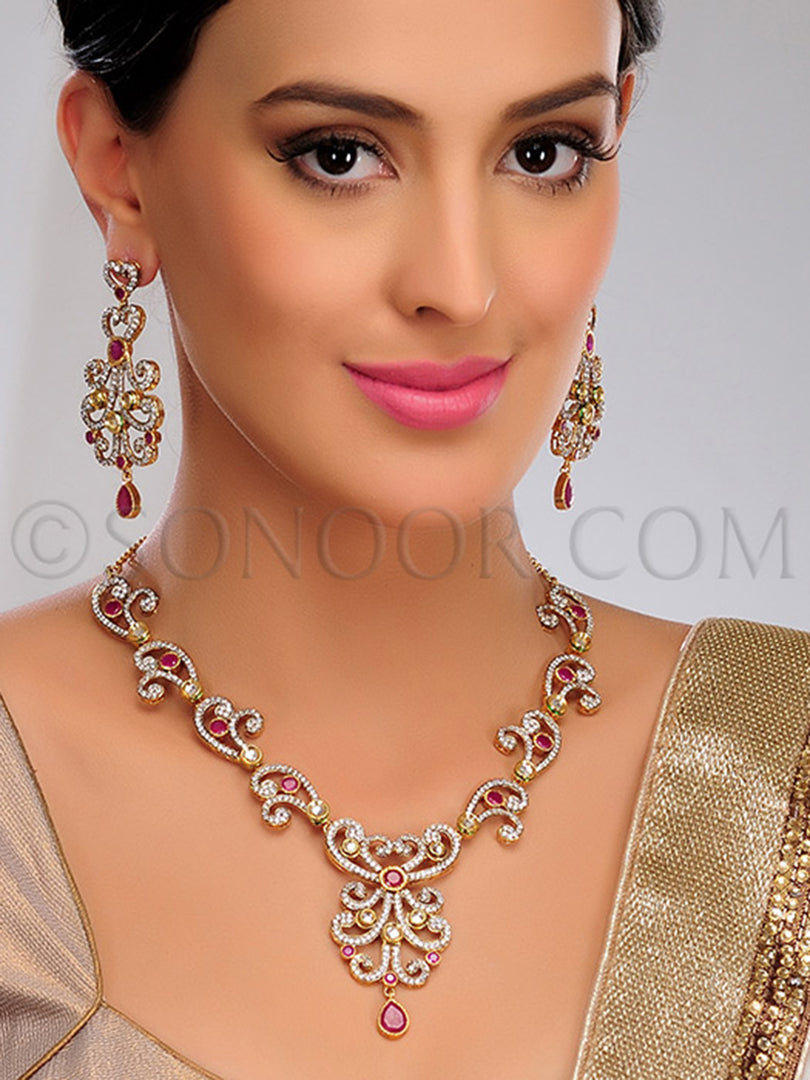 Sasha Kundan CZ Jade Necklace Set