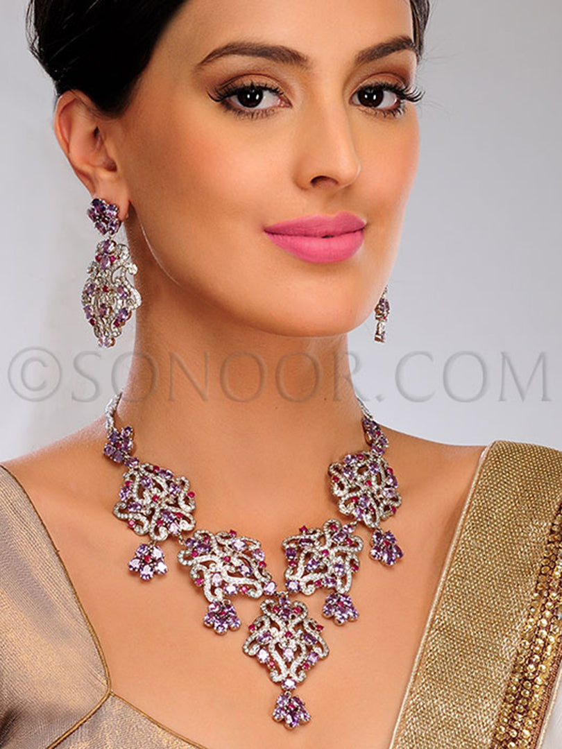 Palash CZ Amethysts Necklace Set