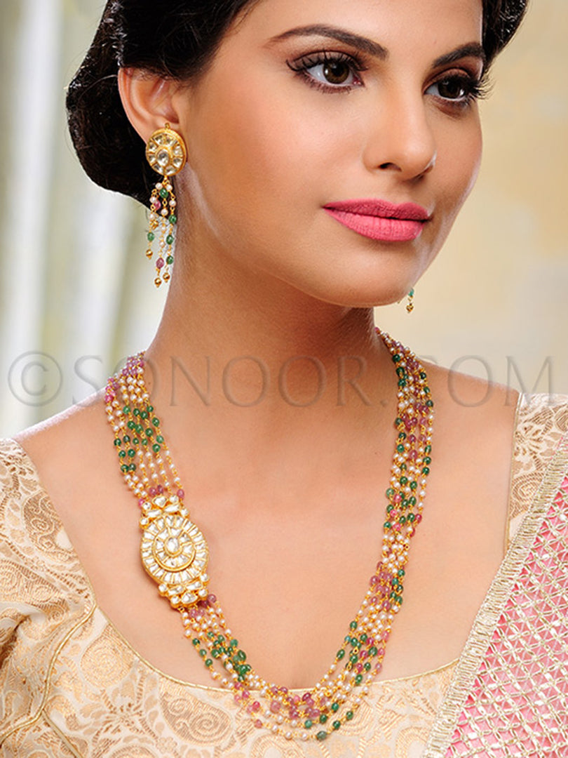 Zavi Gold Plated Long Pearl String Necklace