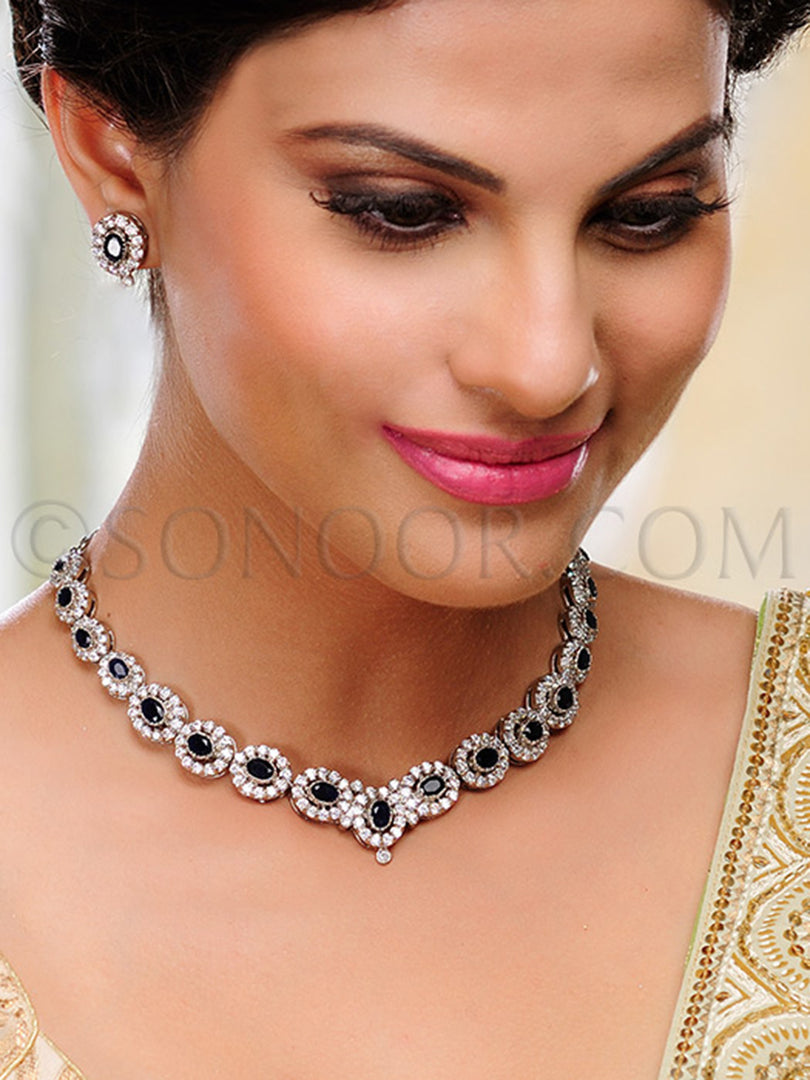 Maham Silver Finish CZ Necklace Set