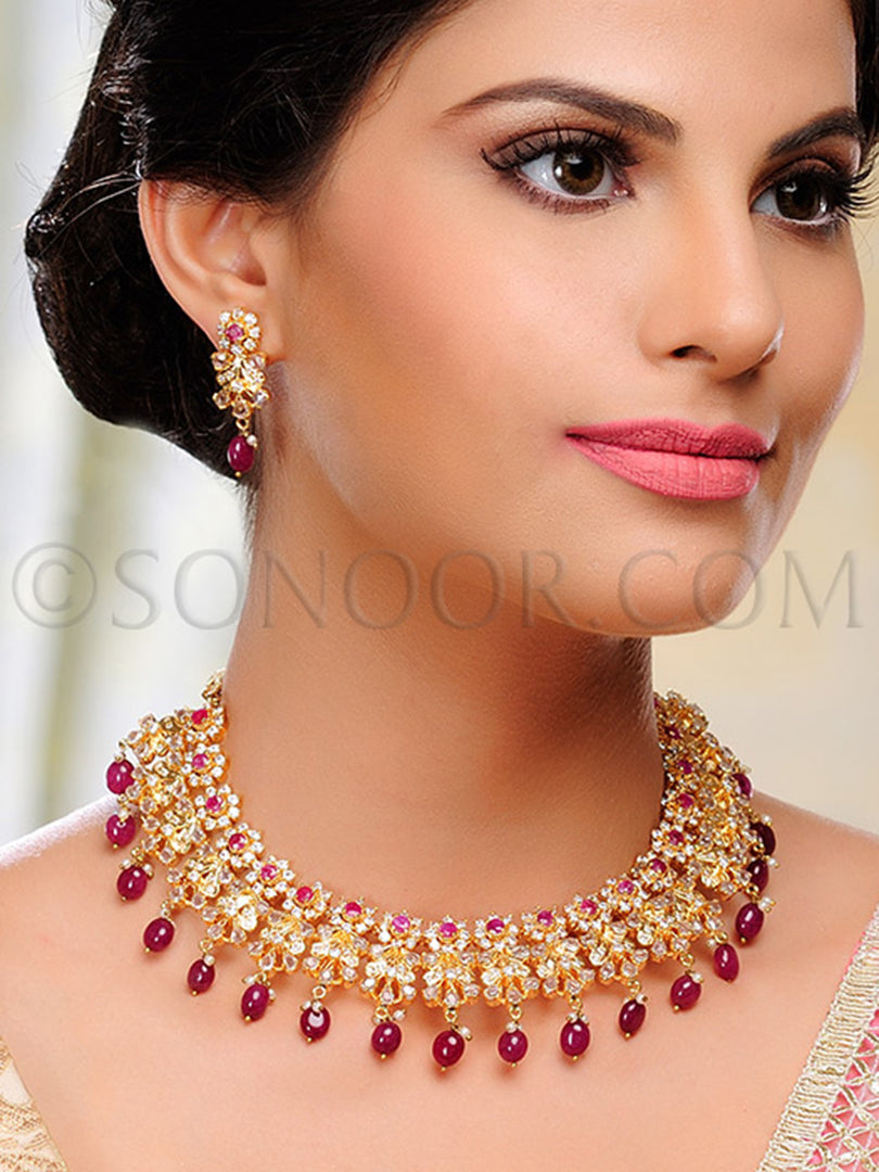 Kanru Gold Finish Polki Zircon Necklace