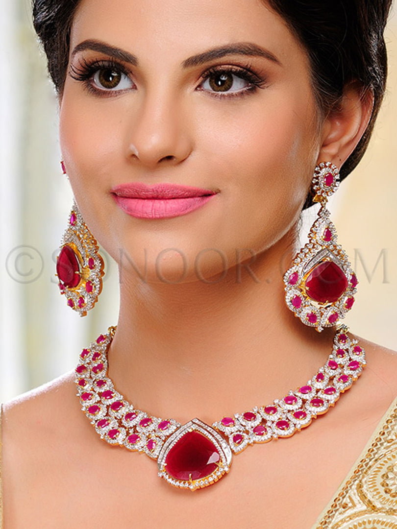 Deema American Diamond Red Stone Necklace