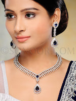 Load image into Gallery viewer, Vira Antique Silver Finish CZ Blue Stone Necklace