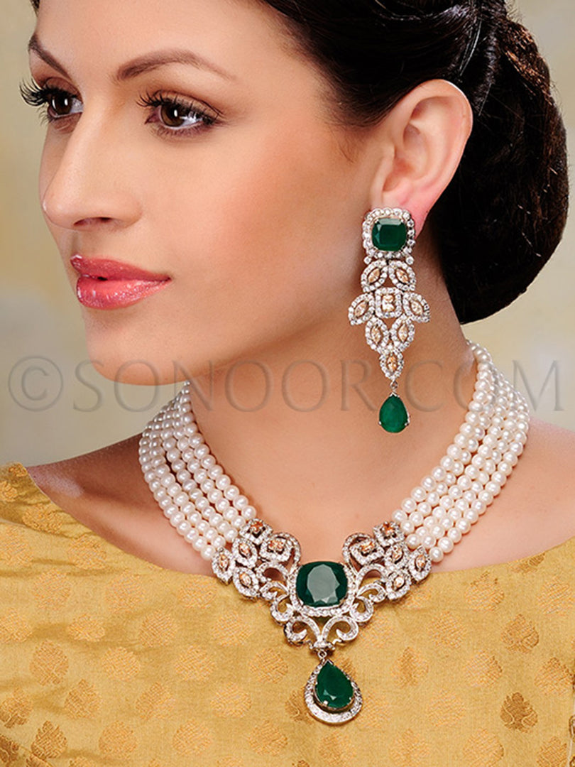 Siya Silver Finish Pearl Handcrafted Necklace Set