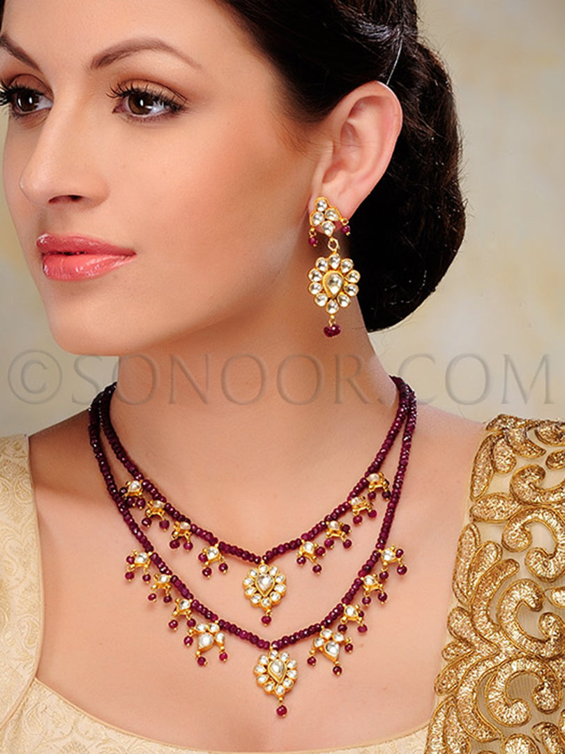 Mali Gold Finish Kundan Ruby Beads Necklace