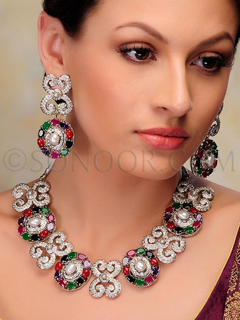 Patul CZ Designer Multi Stone Necklace