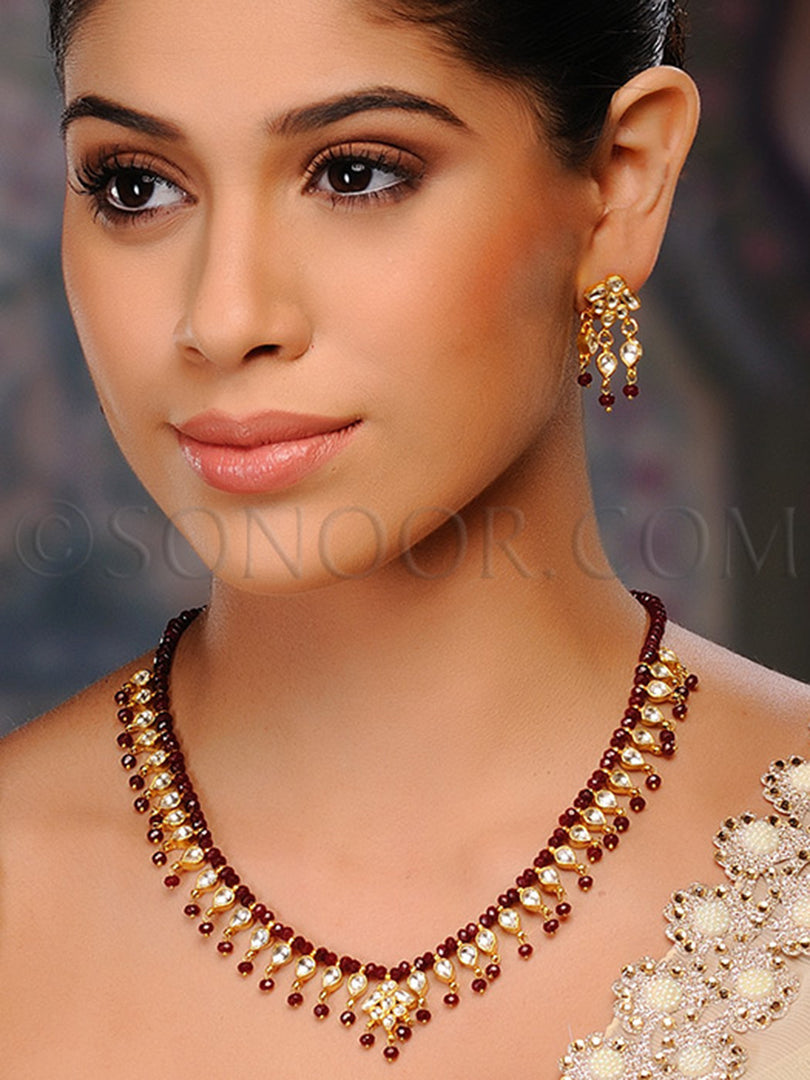 Akilah Antique Gold Plated Kundan Necklace Set
