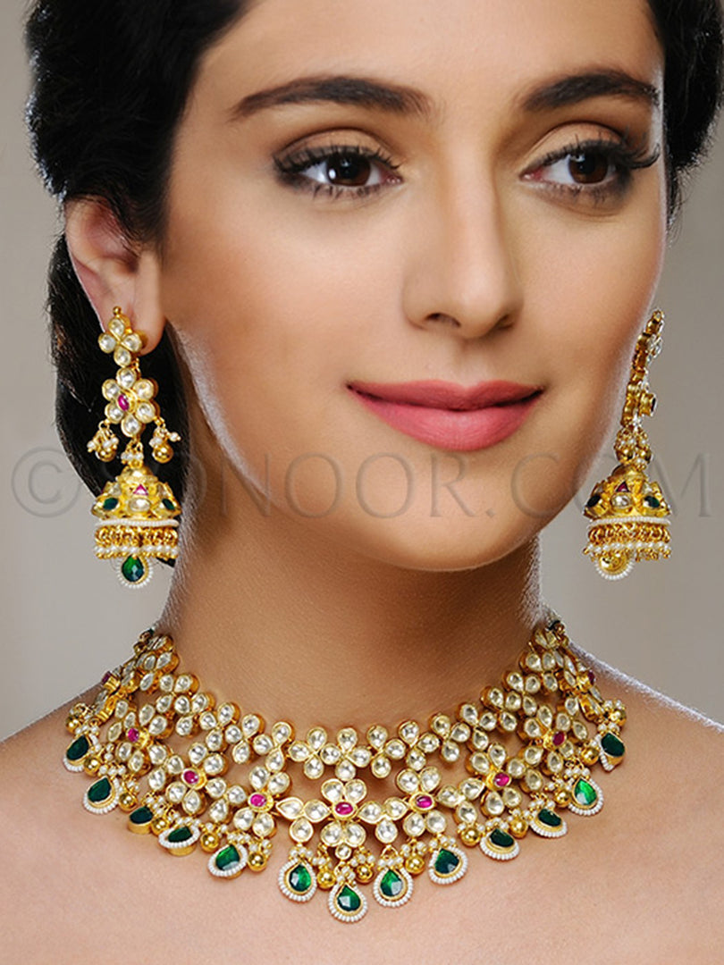 Aridi Antique Gold Plated Kundan Necklace Set