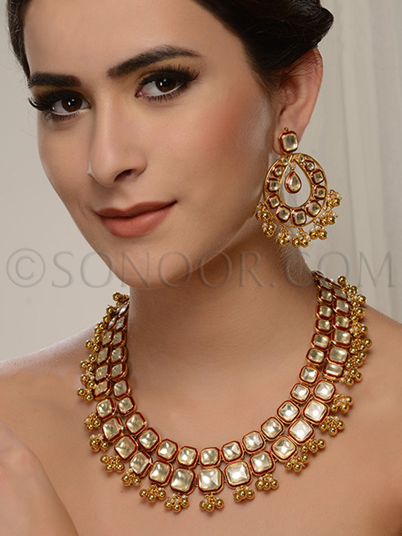 Akriti Antique Gold Plated Kundan Necklace Set