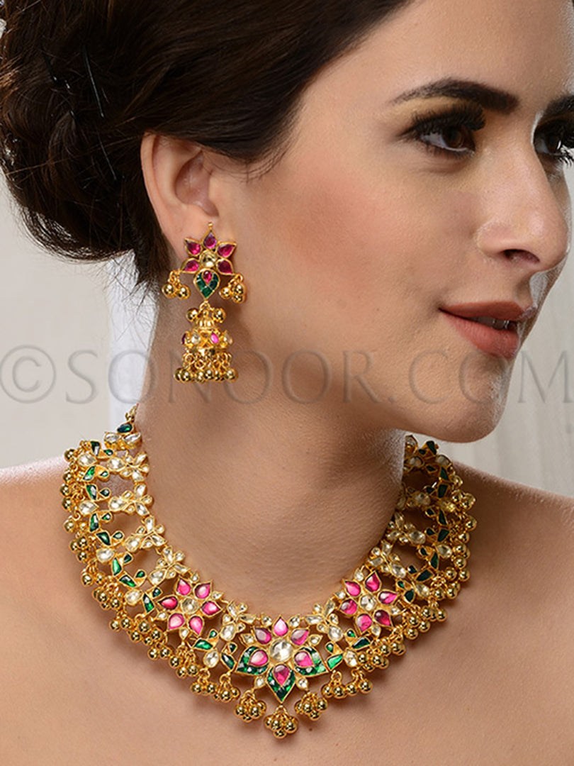 Sanjoli Antique Gold Finish Necklace Set