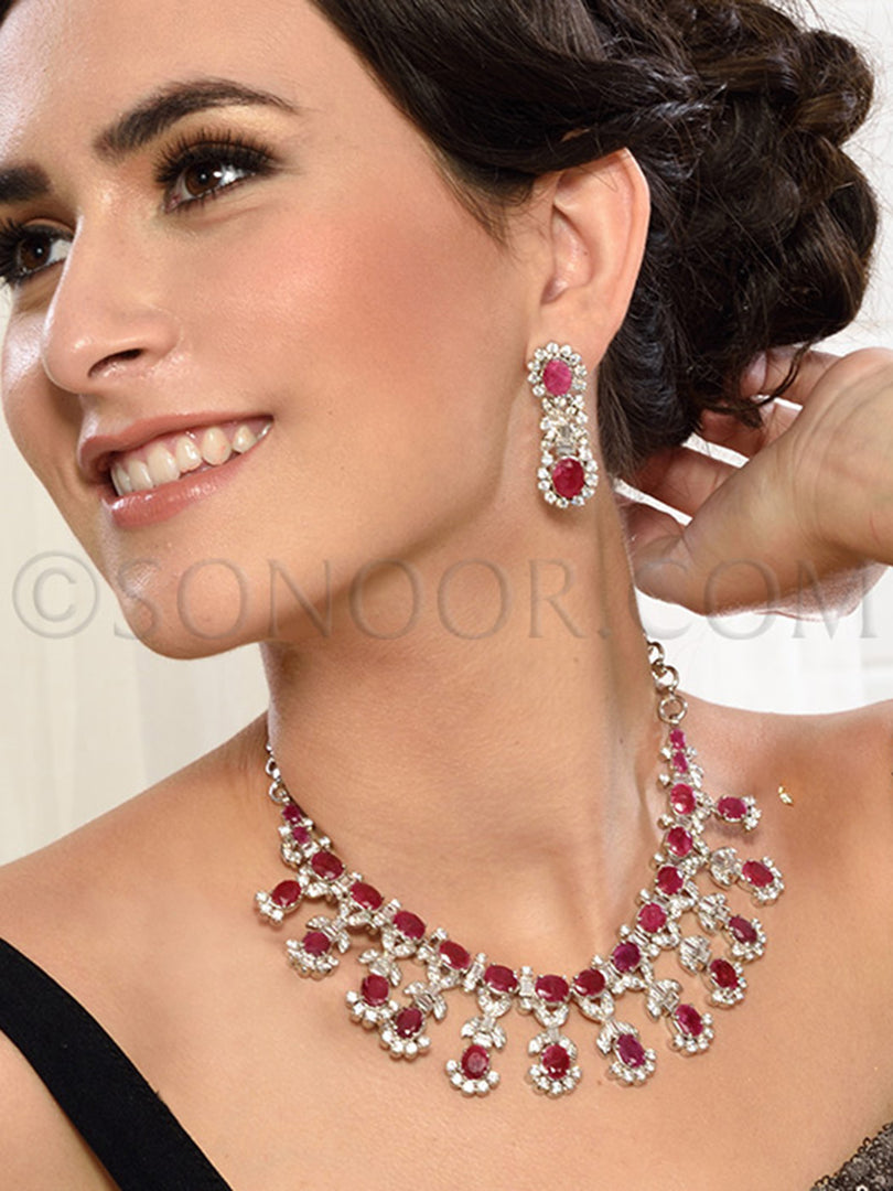 Shriya Silver Finish CZ Necklace Set
