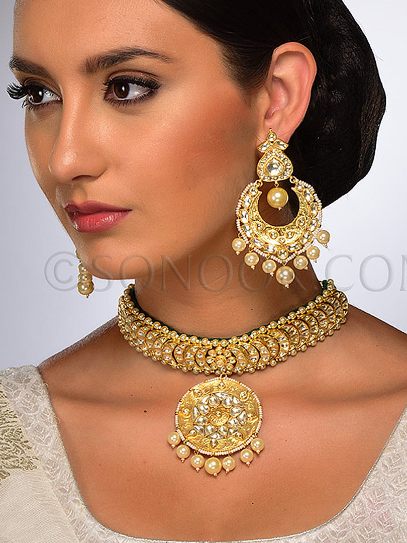 Binsa Gold Plated Kundan Necklace Set