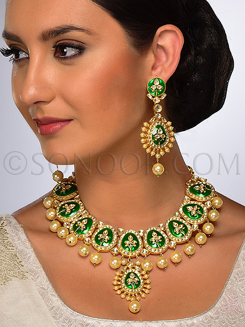 Vioma Green Meena Kari Necklace Set