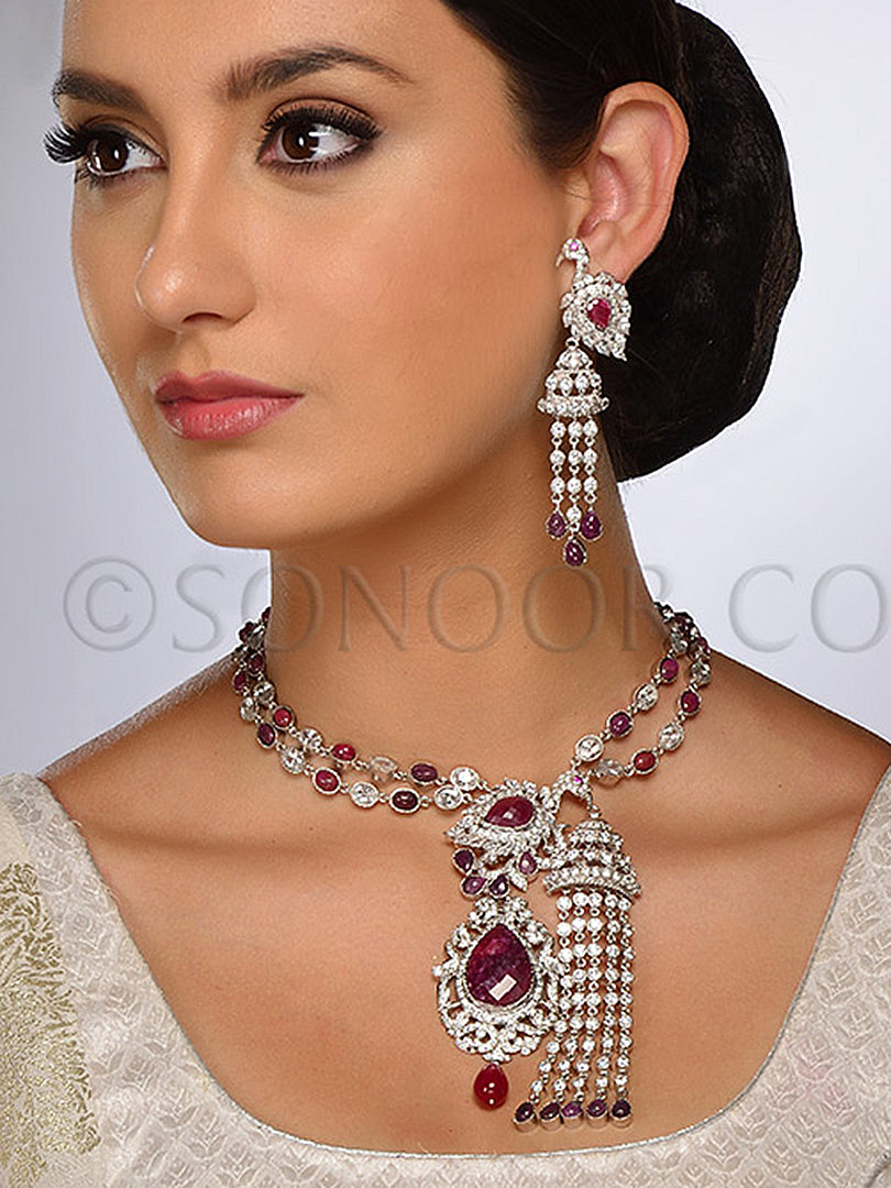 Shinat Silver Plated CZ Necklace Set