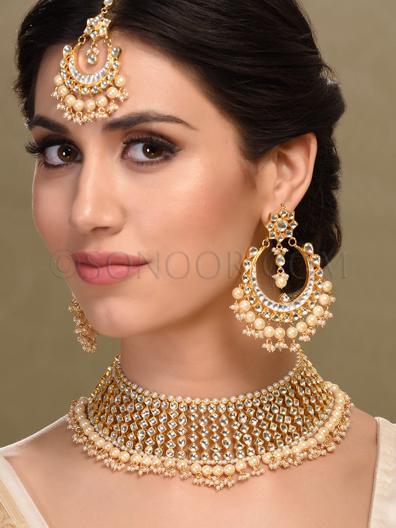 Jisha Gold Plated Kundan Pearl Choker Set