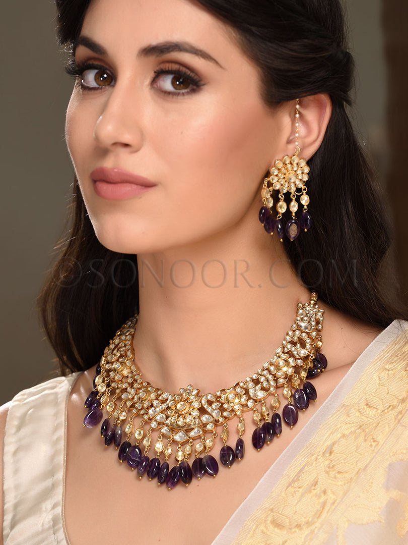 Tapni Kundan Amethysts Drop Necklace