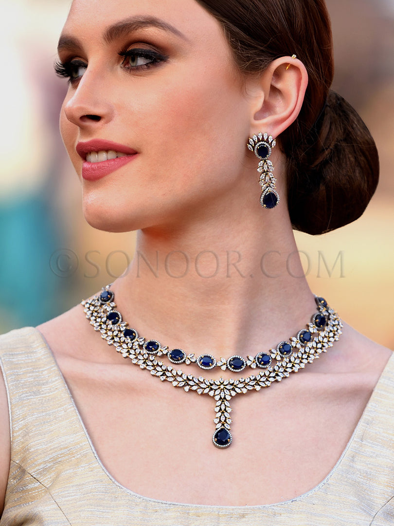 Janya Victorian Blue Stone Necklace Set