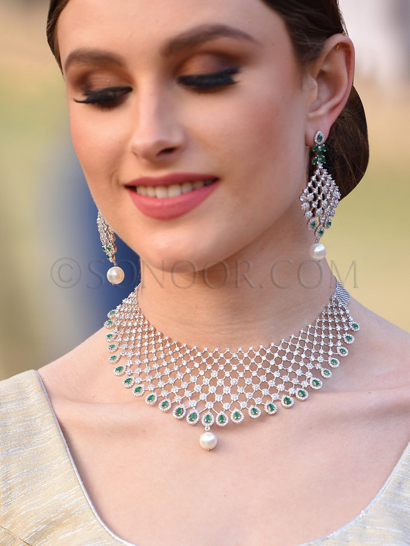 Hani Silver Plated CZ Necklace Set