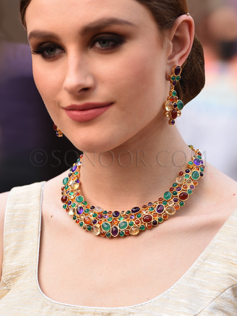 Vapar Gold Plated Multi-Stone Necklace