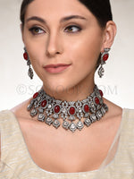 Load image into Gallery viewer, Sreeya Antique Silver Choker Set