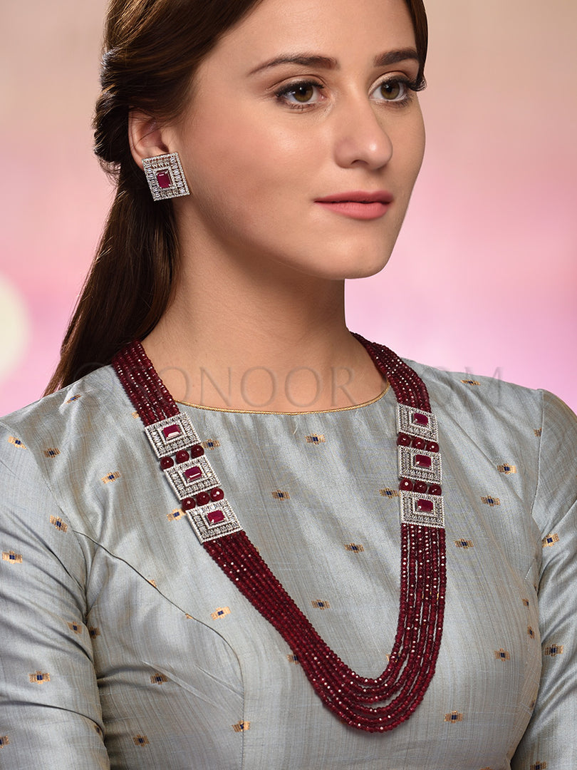 Anumegha Red String CZ Long Necklace Set