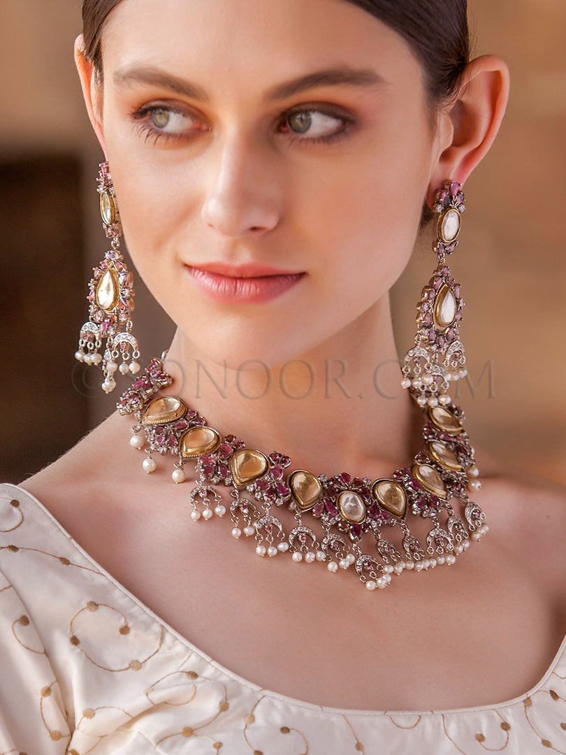 Prerit Antique Silver Necklace Set