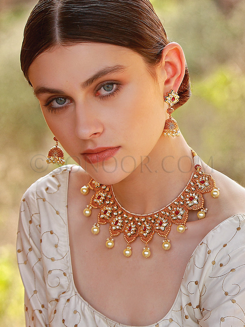 Vishika Gold Finish Kundan Necklace Set