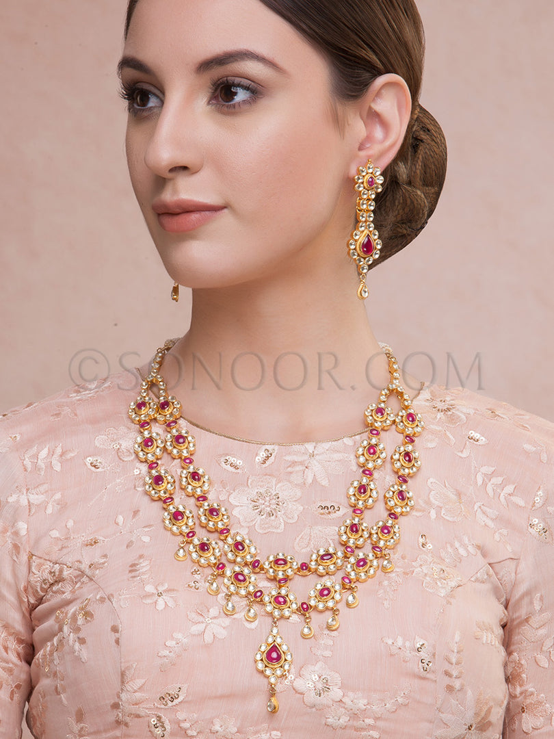 Havya Red Kundan Long Necklace Set