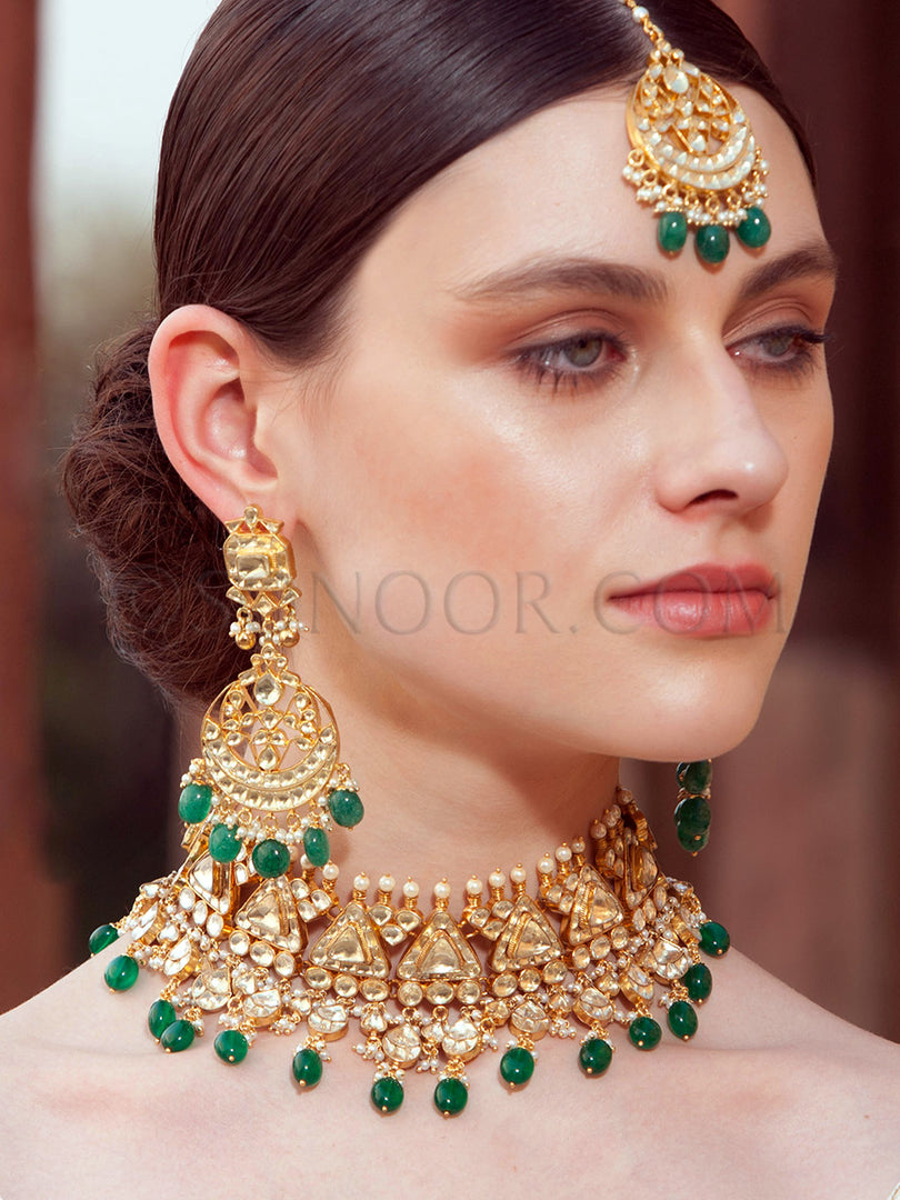 Ronak Gold Plated Green Drop Choker Set
