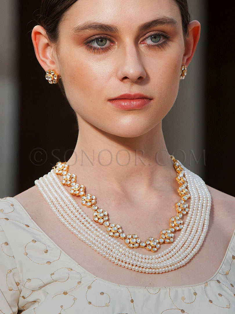 Sairah Pearl Strings Kundan Combo Necklace Set