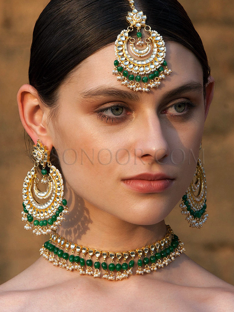 Taira Kundan Green Drop Choker Set