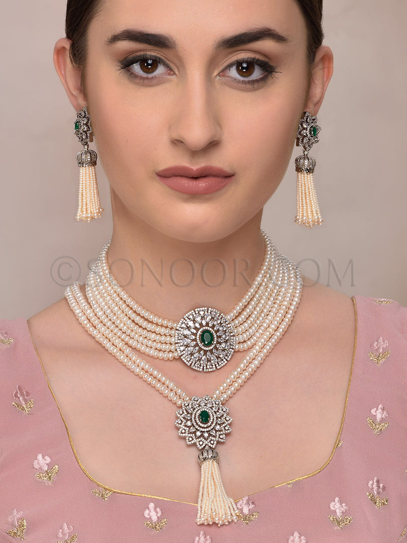 Zivah CZ Pearl Combo Choker Set