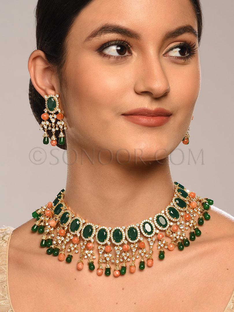 Navani Jadau Natural Stone Necklace Set